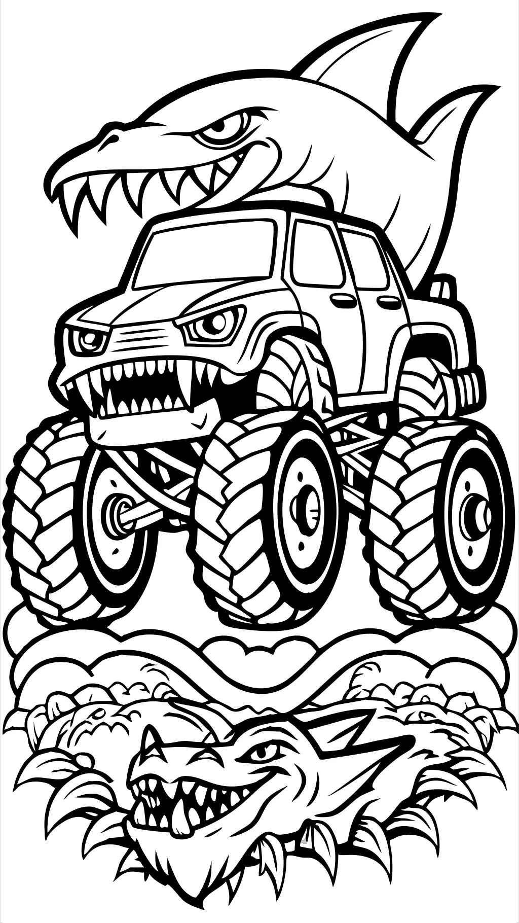 tiger shark monster truck coloring pages